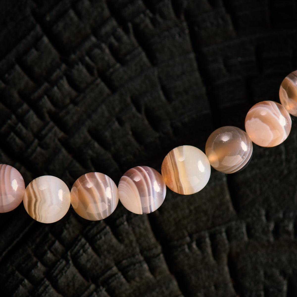 Bracelet élastique en Agate du Botswana et Cristal de Roche