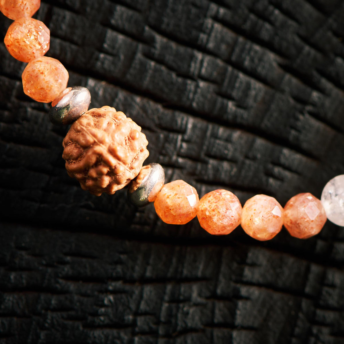 Bracelet en Pierre de Lune et Pierre, Pierre de Soleil et Rudraksha