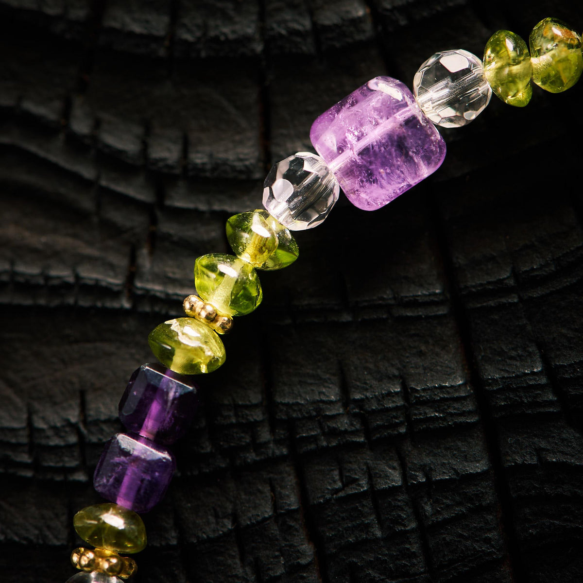 Bracelet en Cristal de Roche, Améthyste , Péridot - Olivine