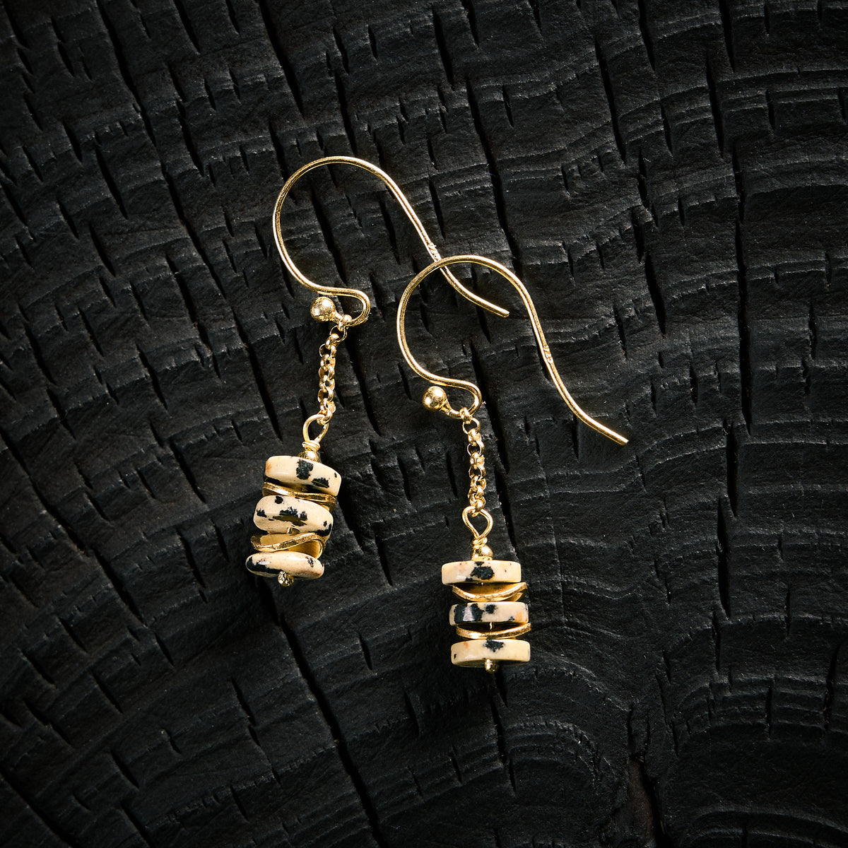 Boucles d'Oreilles en Jaspe Dalmatien