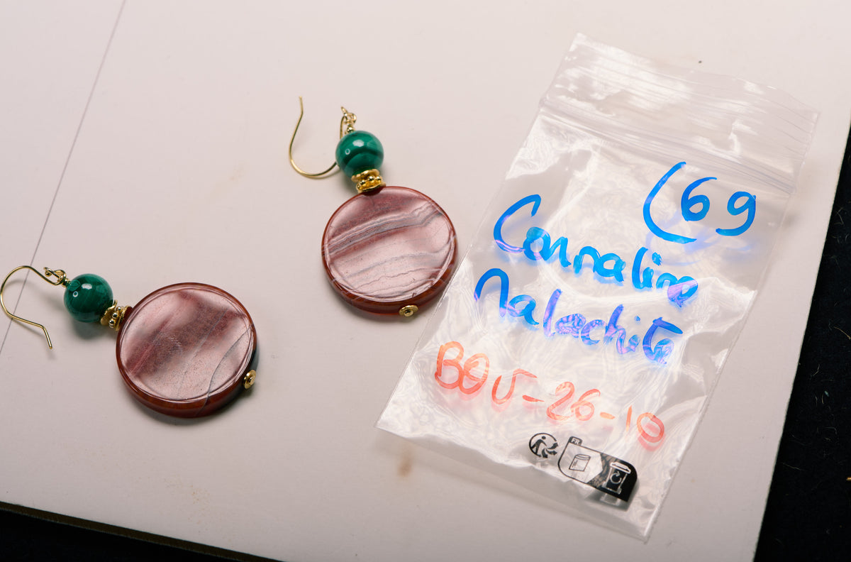Boucles d'Oreilles en Cornaline et Malachite