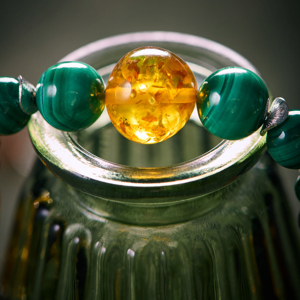 Collier en Ambre et Malachite