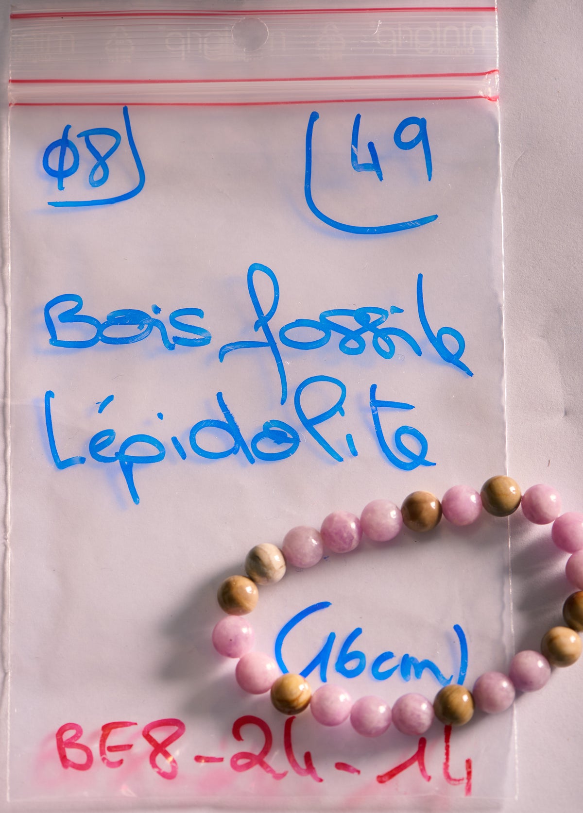 Bracelet élastique en Bois Fossile et Lépidolite