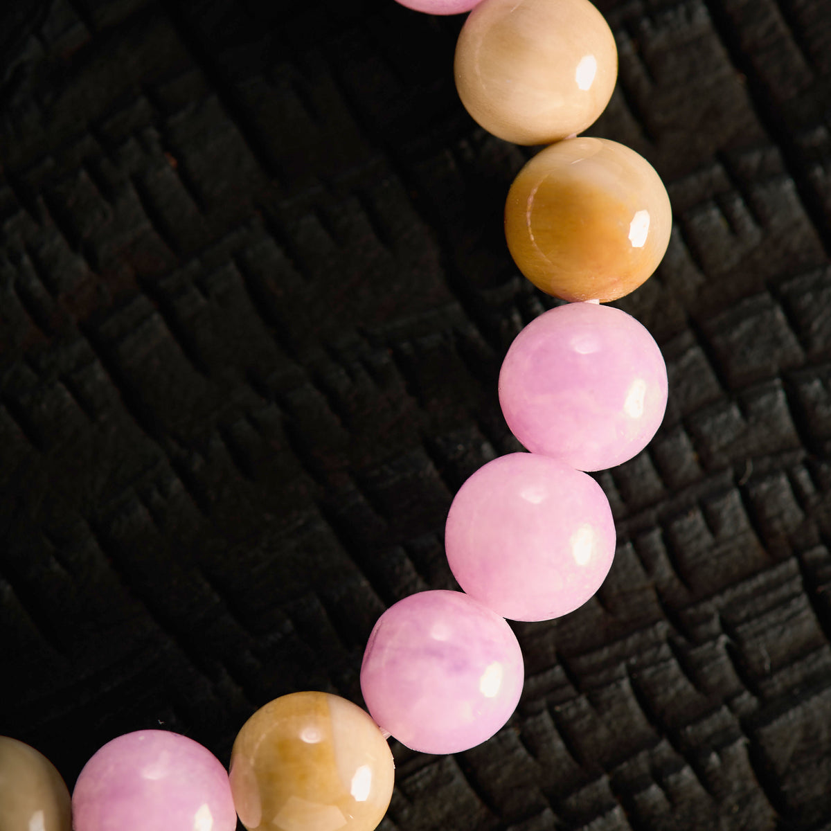 Bracelet élastique en Bois Fossile et Lépidolite