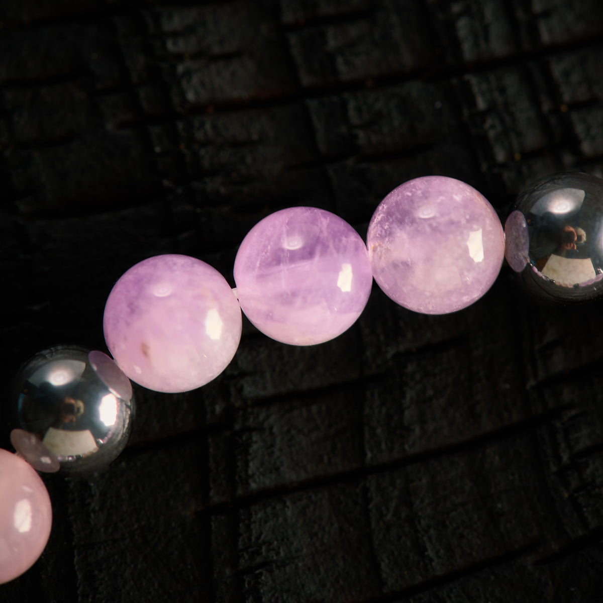Bracelet élastique en Quartz Rose, Hématite et Lépidolite