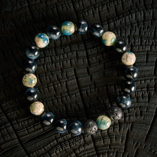 Bracelet élastique en Jaspe K2, Oeil de Faucon et Pierre de Lave