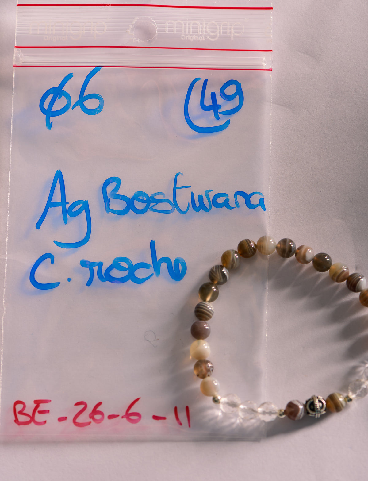 Bracelet élastique en Cristal de Roche facetté et Agate du Botswana