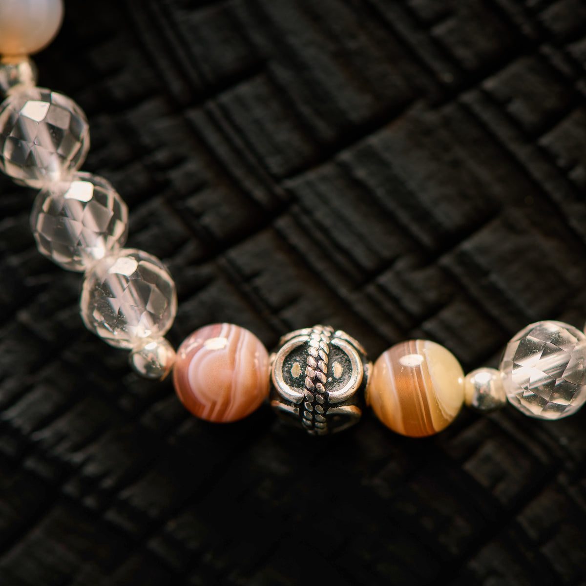 Bracelet élastique en Agate du Botswana et Cristal de Roche