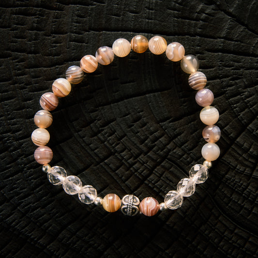 Bracelet élastique en Agate du Botswana et Cristal de Roche