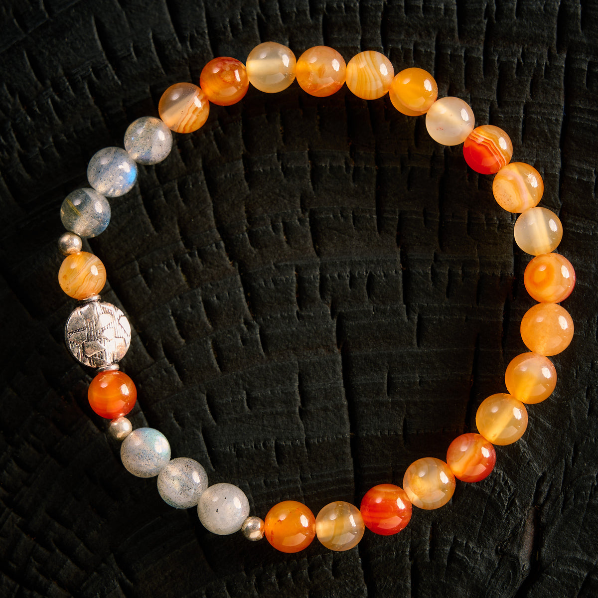 Bracelet élastique en Cornaline et Labradorite