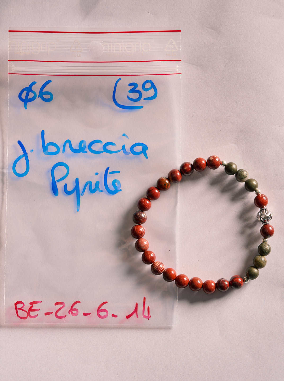 Bracelet élastique en Jaspe Breccia et Pyrite