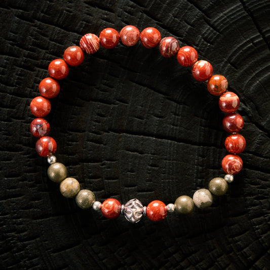 Bracelet élastique en Jaspe Breccia et Pyrite