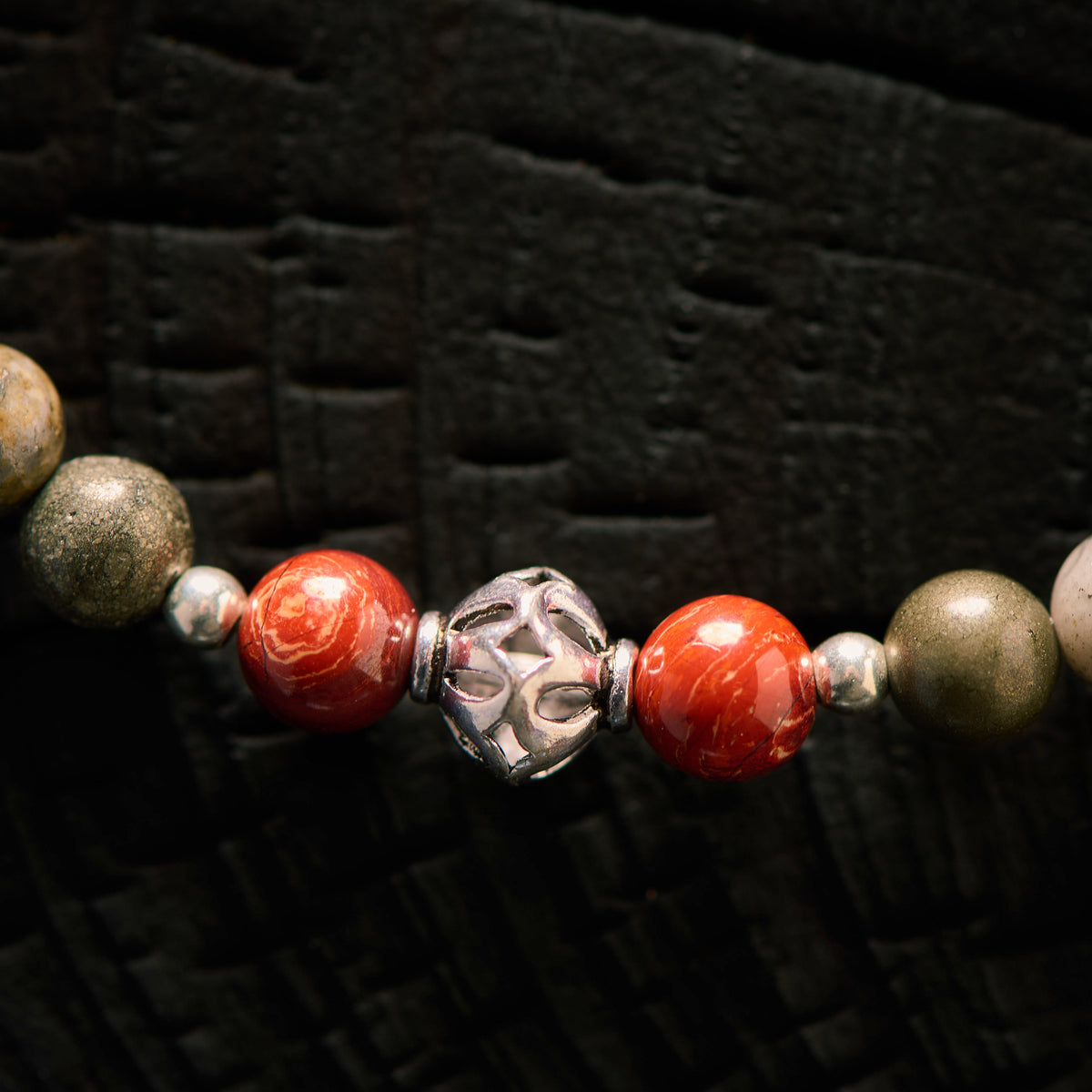 Bracelet élastique en Jaspe Breccia et Pyrite