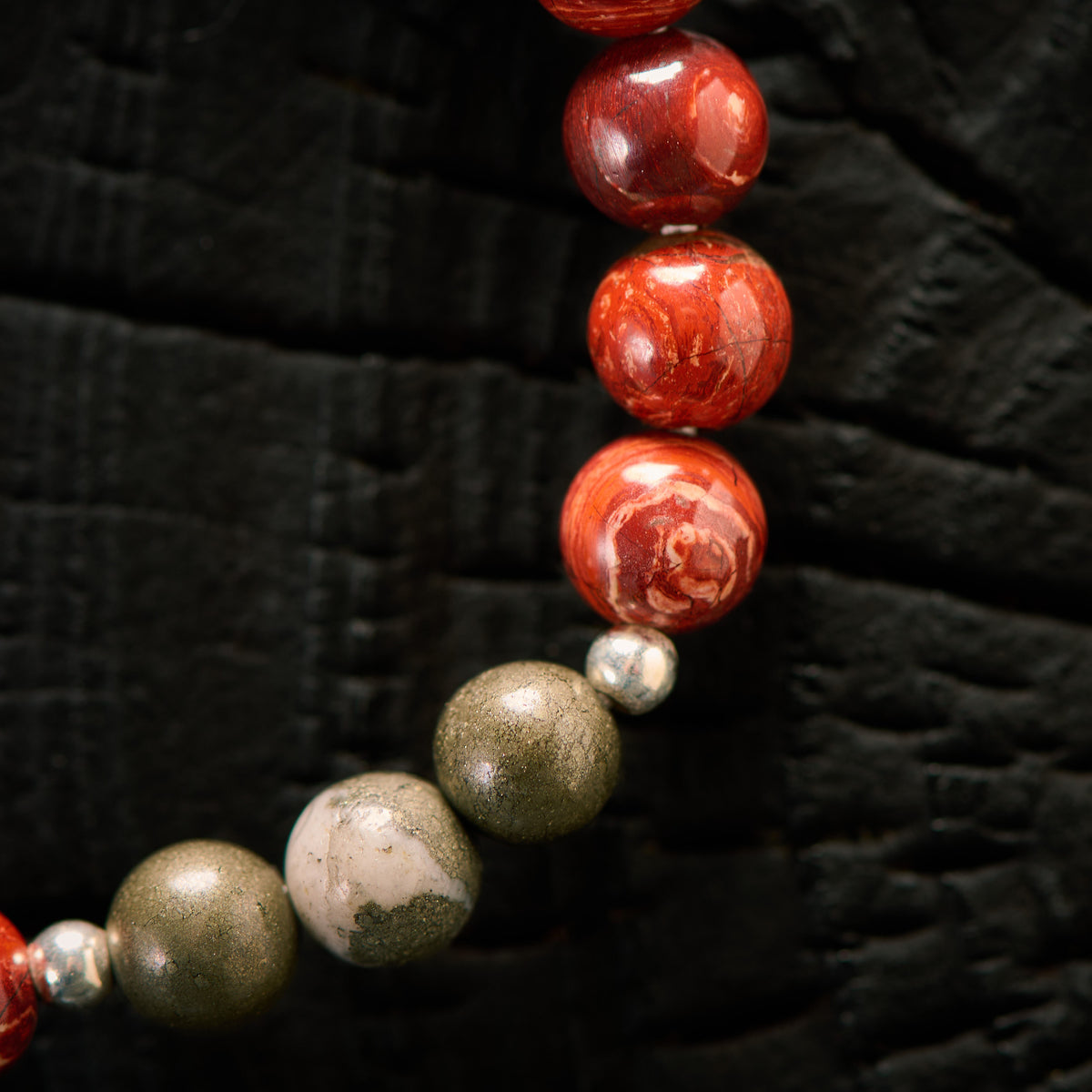 Bracelet élastique en Jaspe Breccia et Pyrite