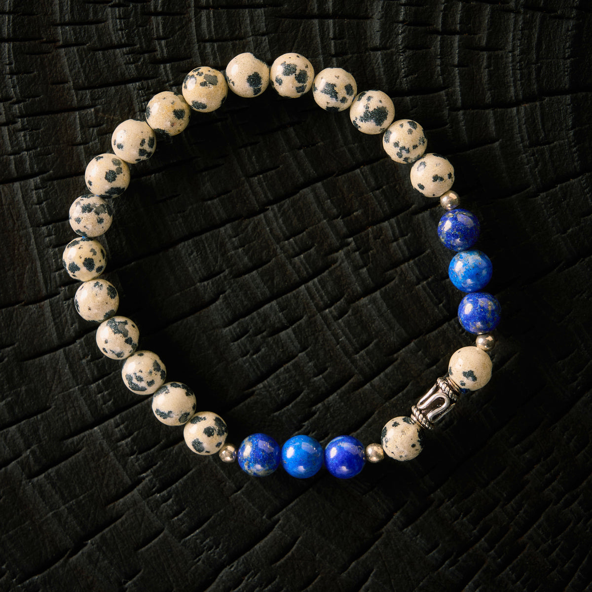 Bracelet élastique enJ aspe Dalmatien et Lapis Lazuli