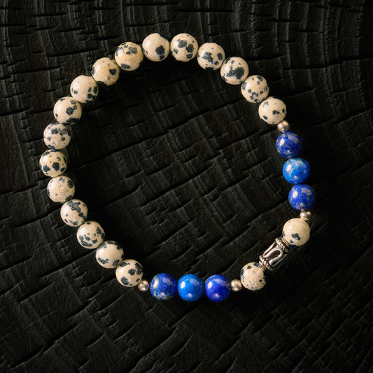 Bracelet élastique enJ aspe Dalmatien et Lapis Lazuli