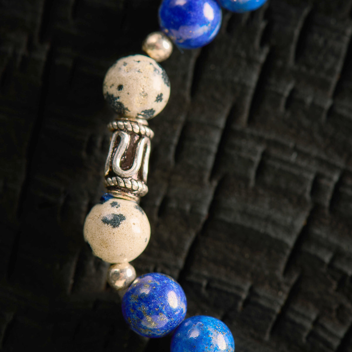 Bracelet élastique enJ aspe Dalmatien et Lapis Lazuli
