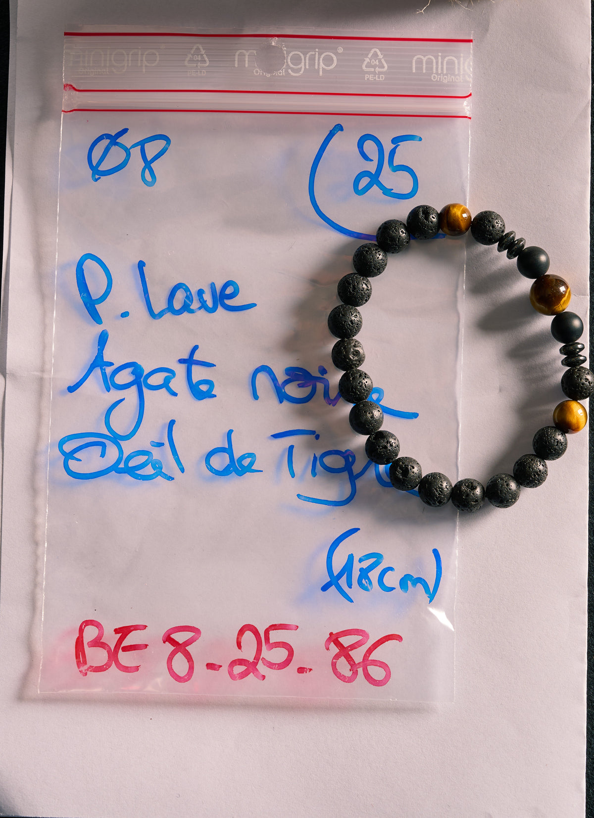 Bracelet élastique en Pierre de Lave, Oeil de Tigre, Agate Noire et Hématite
