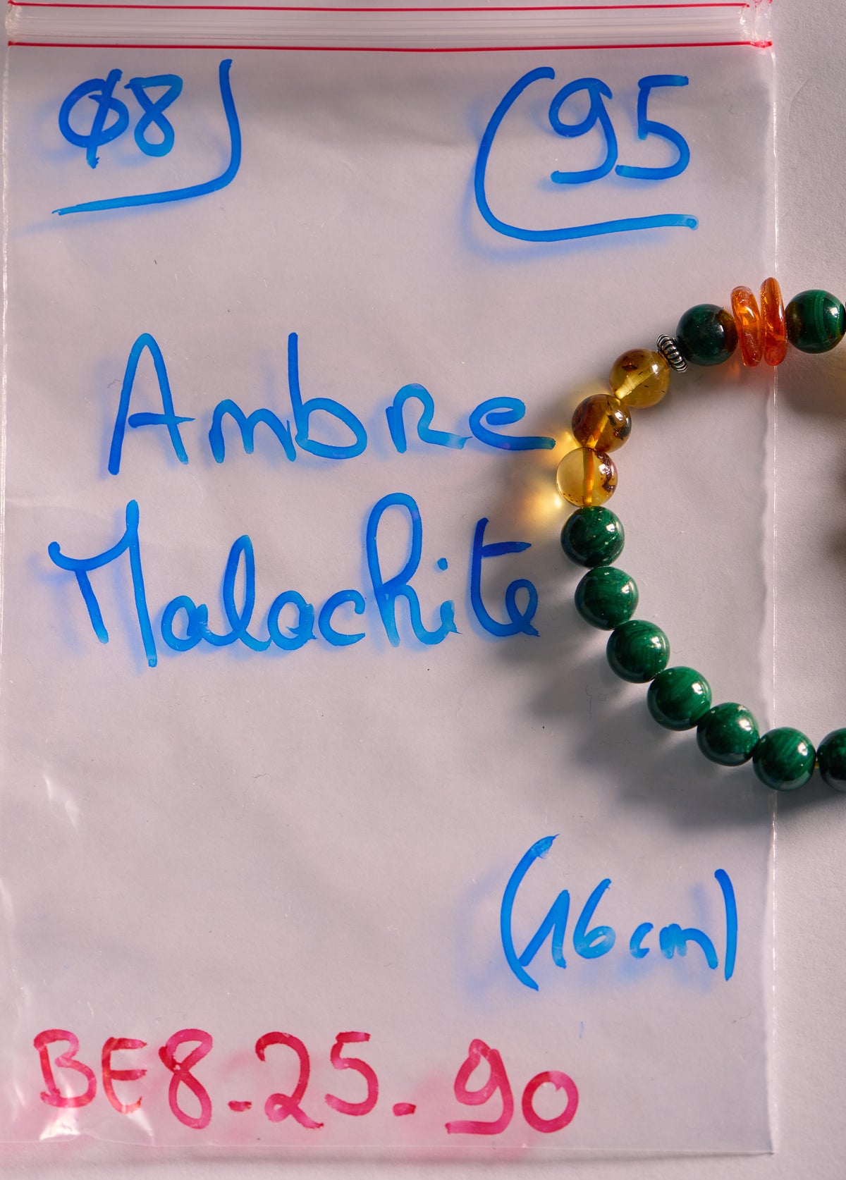 Bracelet élastique en Malachite et Ambre