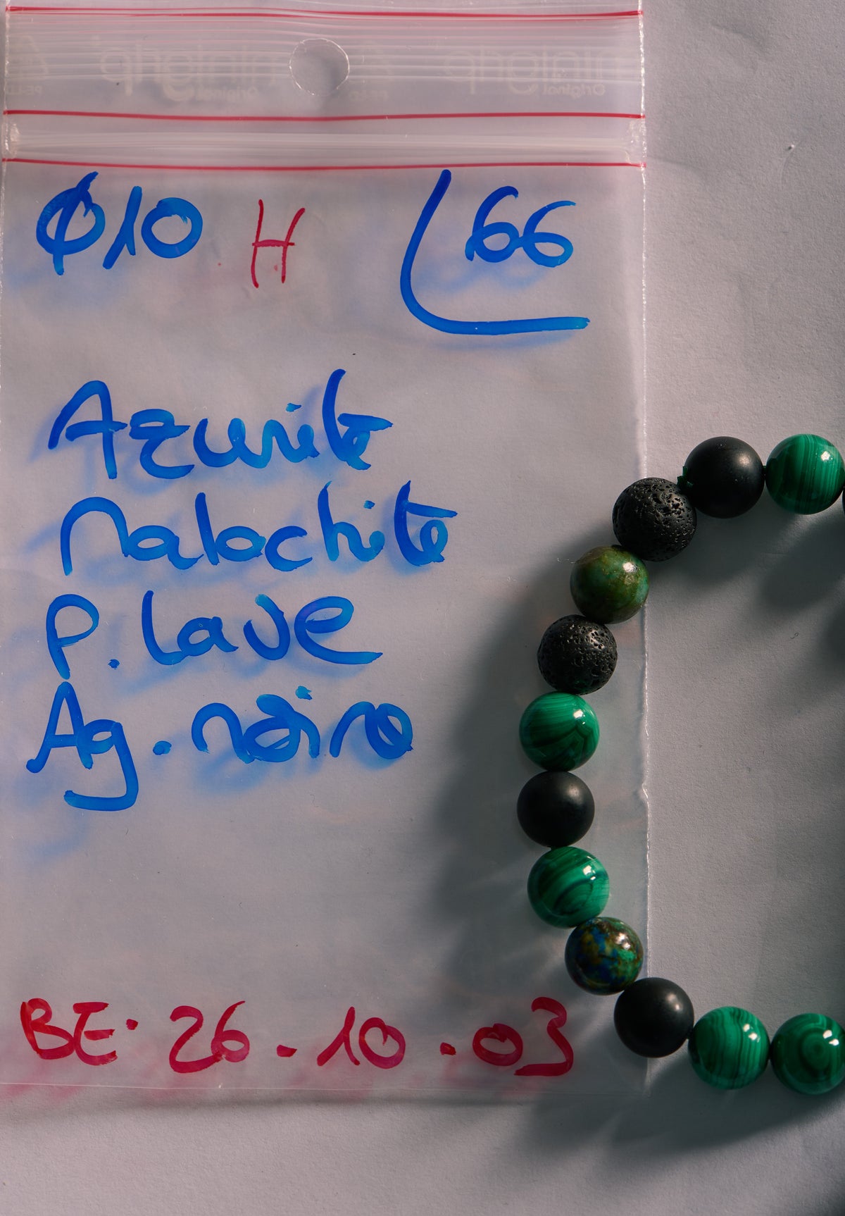 Bracelet élastique en Azurite Malachite, Agate Noire et Pierre de Lave
