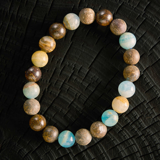 Bracelet élastique en Bronzite et Calcite bleue