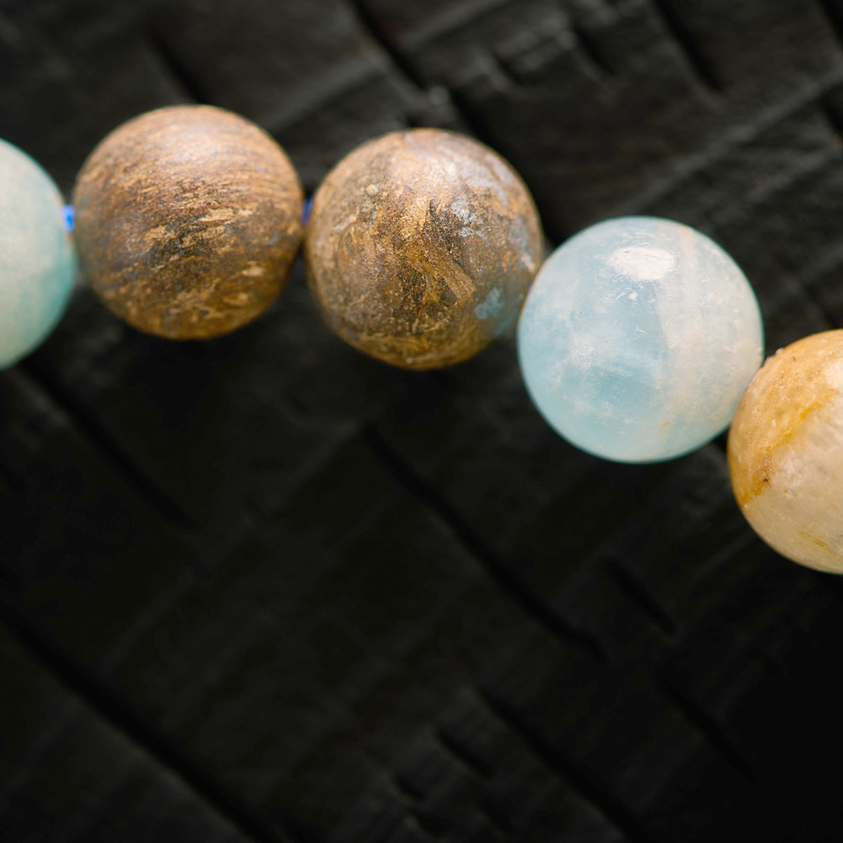 Bracelet élastique en Bronzite et Calcite bleue