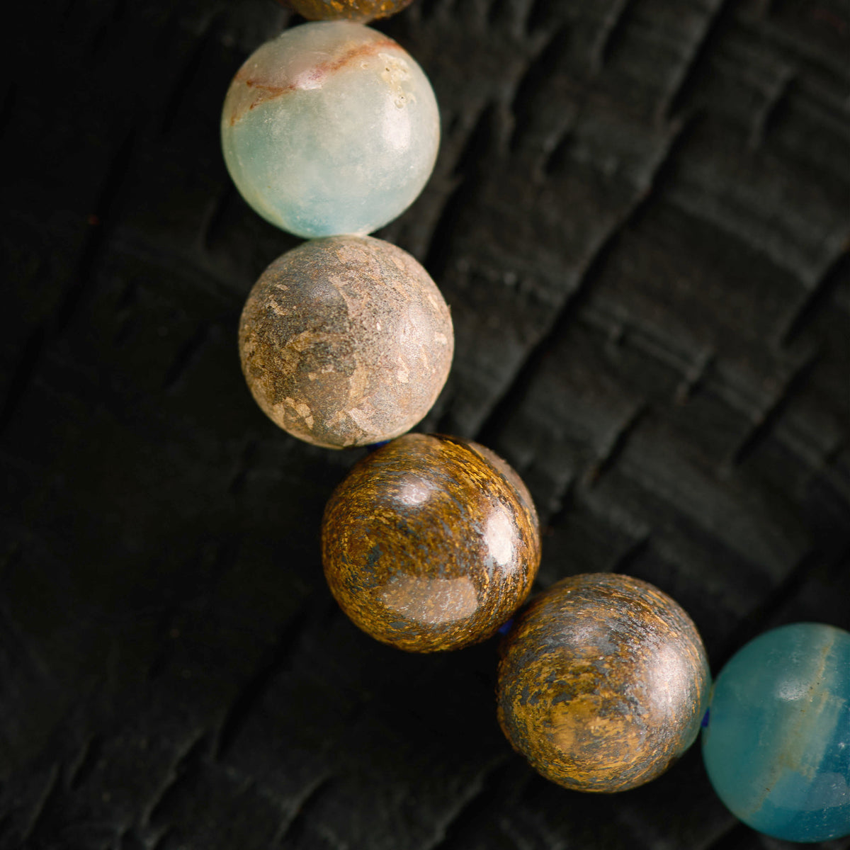 Bracelet élastique en Bronzite et Calcite bleue