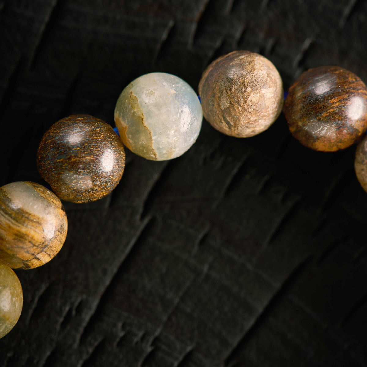 Bracelet élastique en Bronzite et Calcite bleue