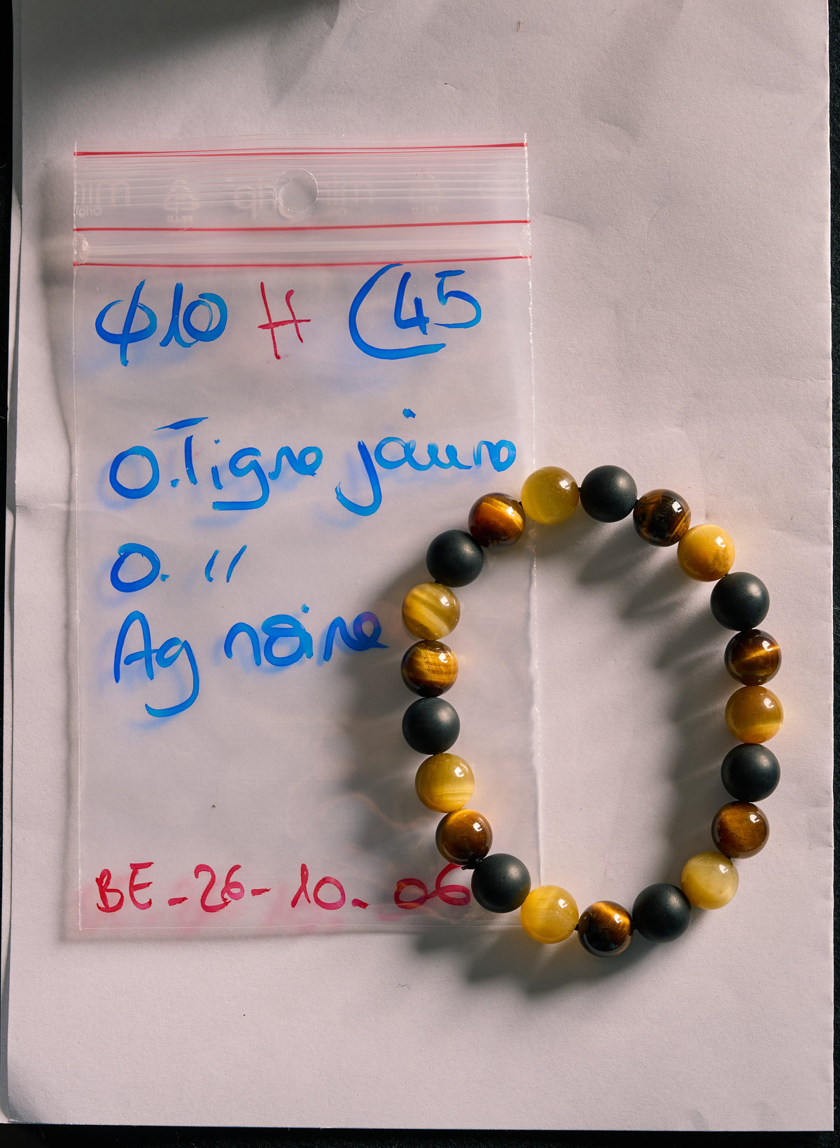 Bracelet élastique en Oeil de Tigre, Oeil de Tigre Jaune et Agate Noire
