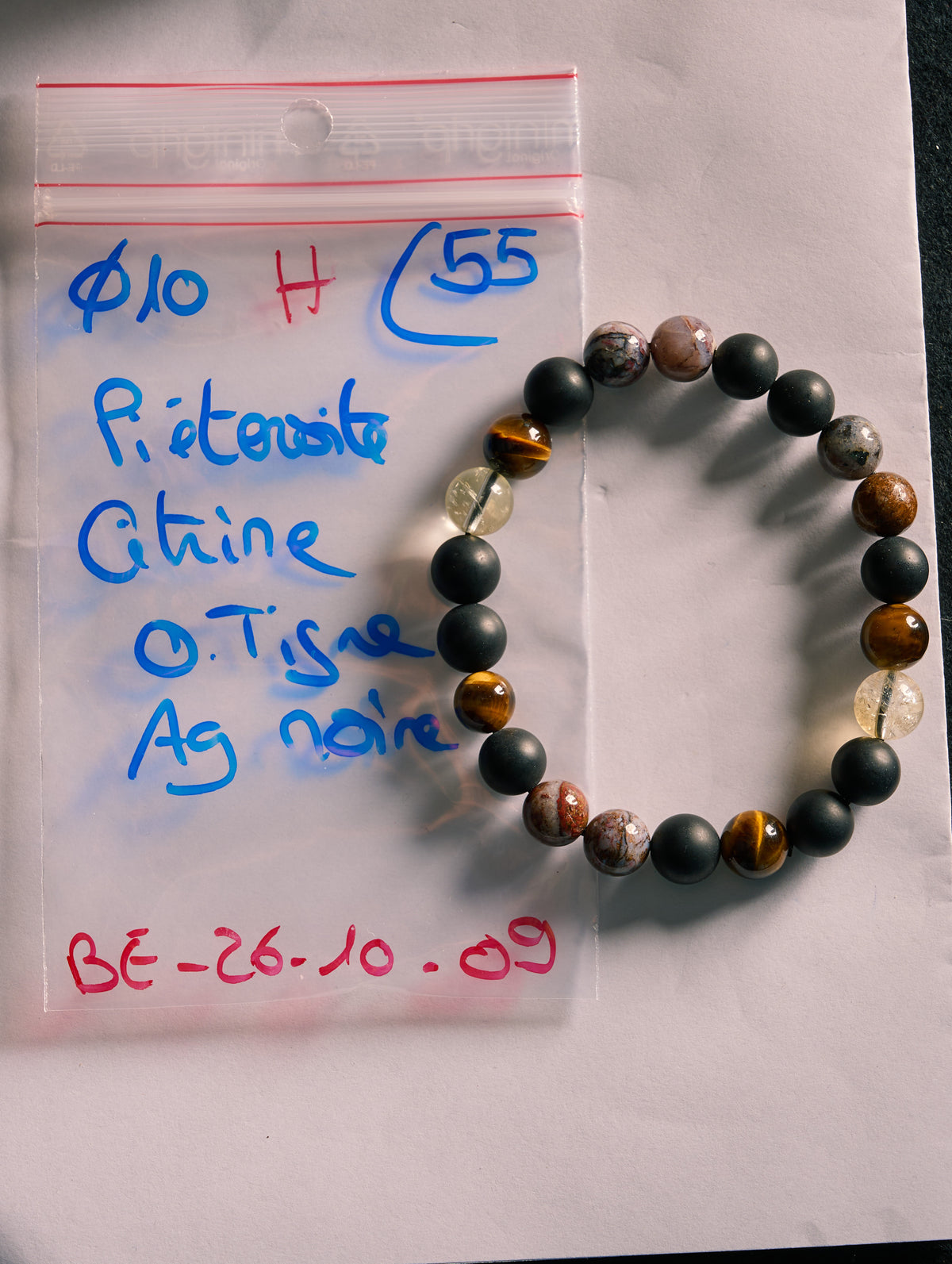 Bracelet élastique en Citrine, Piétersite, Oeil de Tigre et Agate Noire