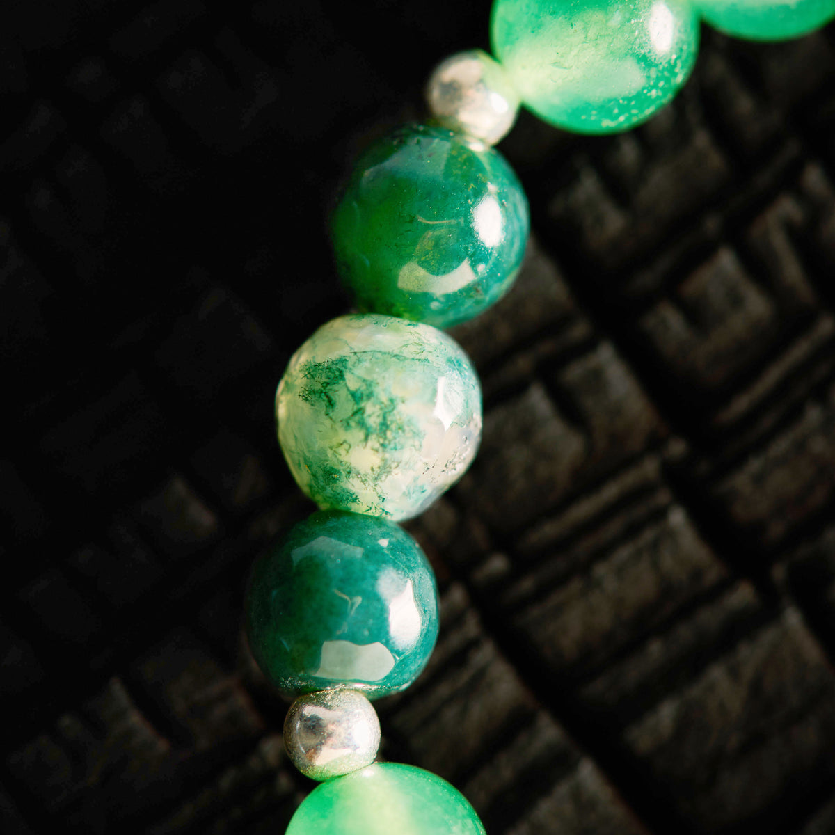Bracelet élastique en Aventurine et Agate Mousse