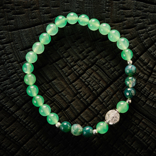 Bracelet élastique en Aventurine et Agate Mousse