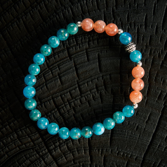 Bracelet élastique en Apatite et Pierre de Soleil