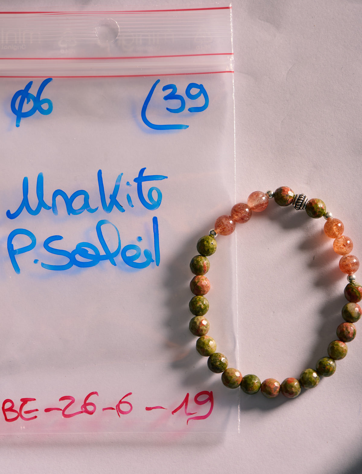 Bracelet élastique en Unakite et Pierre de Soleil