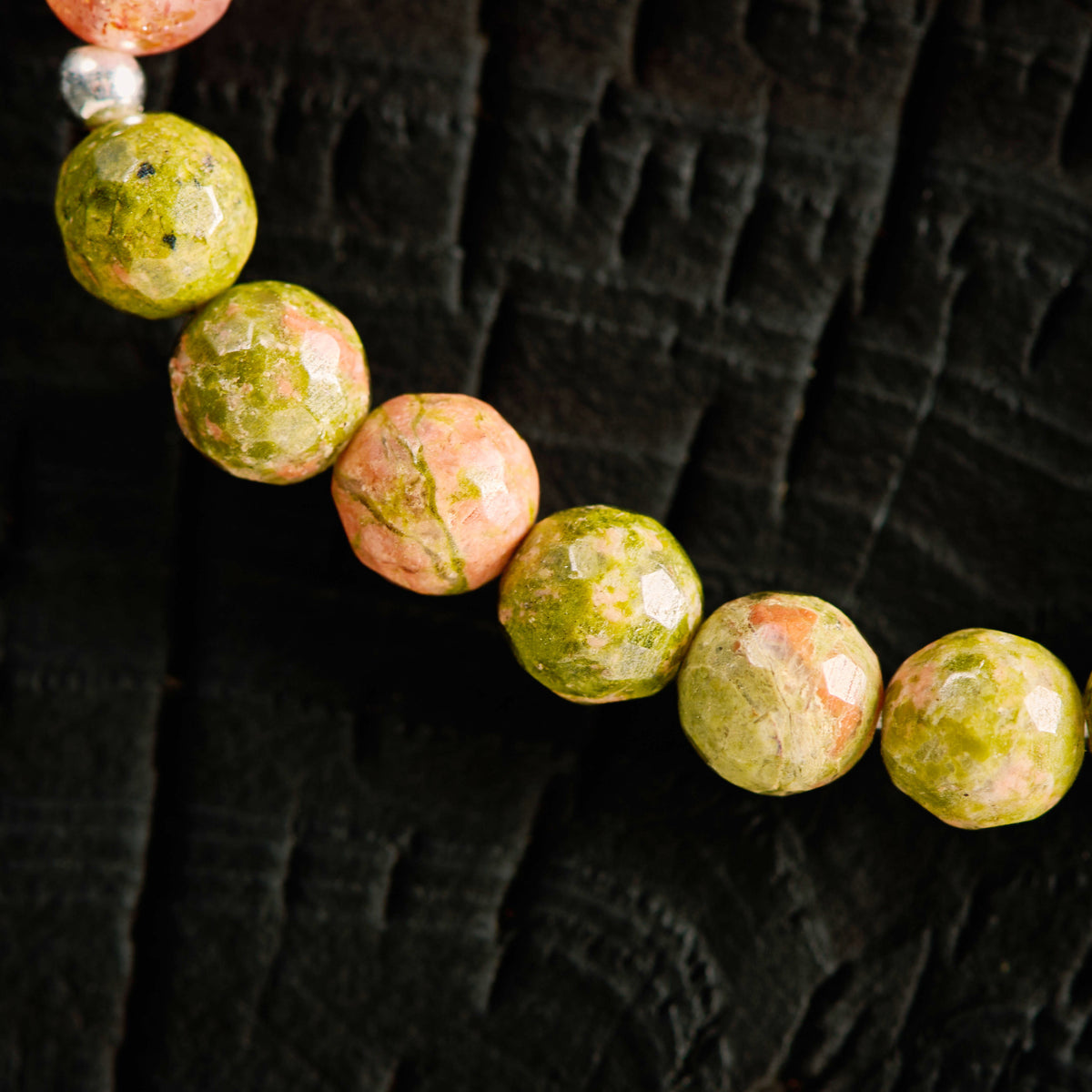 Bracelet élastique en Unakite et Pierre de Soleil