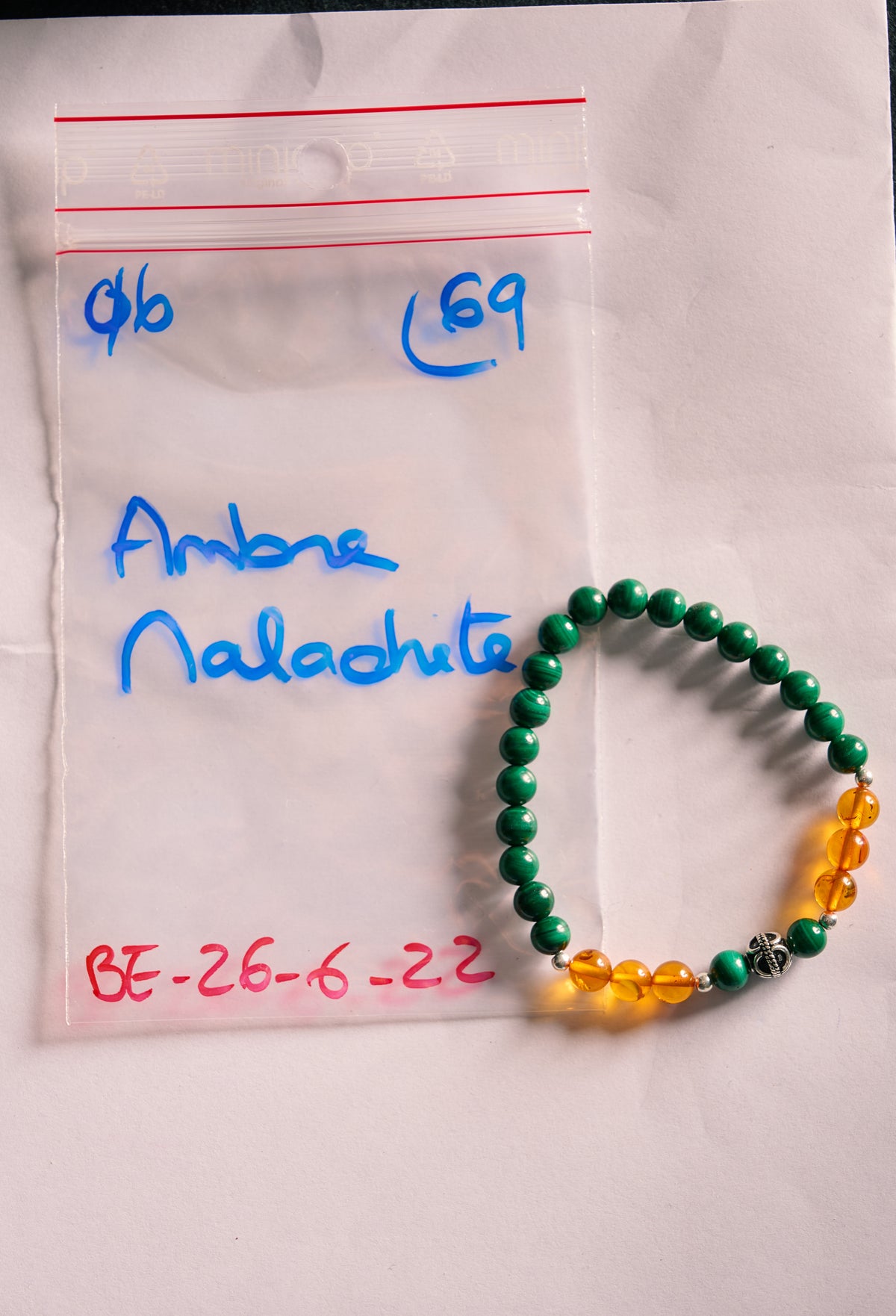 Bracelet élastique en Ambre et Malachite