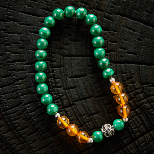 Bracelet élastique en Malachite et Ambre