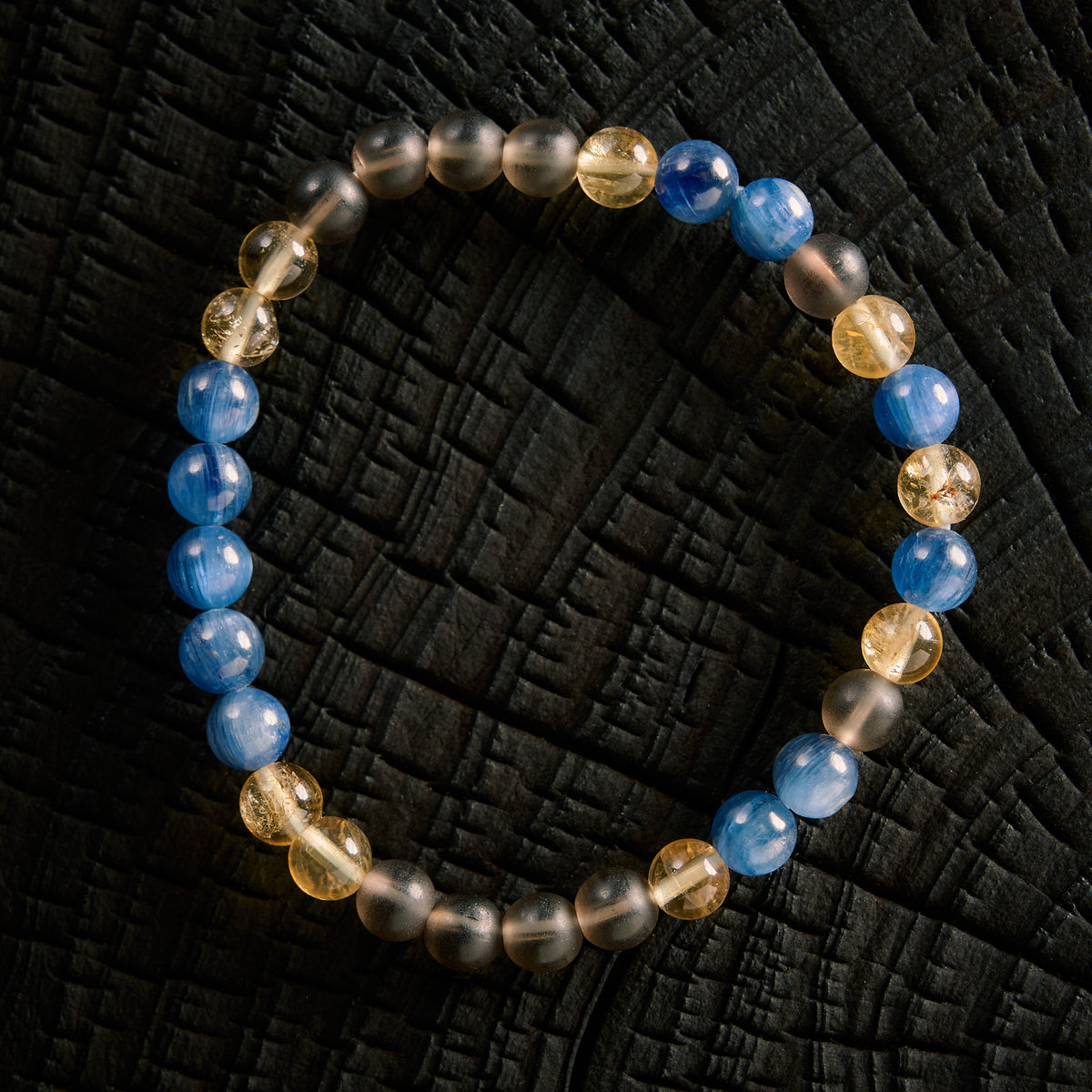 Bracelet élastique en Cyanite, Citrine et Quartz Fumé