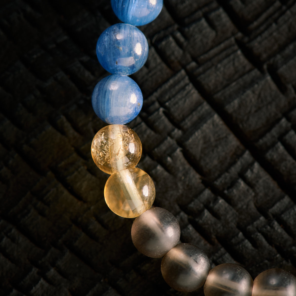 Bracelet élastique en Cyanite, Citrine et Quartz Fumé