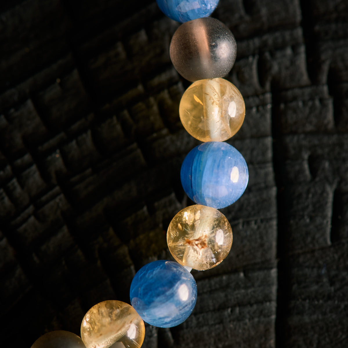 Bracelet élastique en Cyanite, Citrine et Quartz Fumé