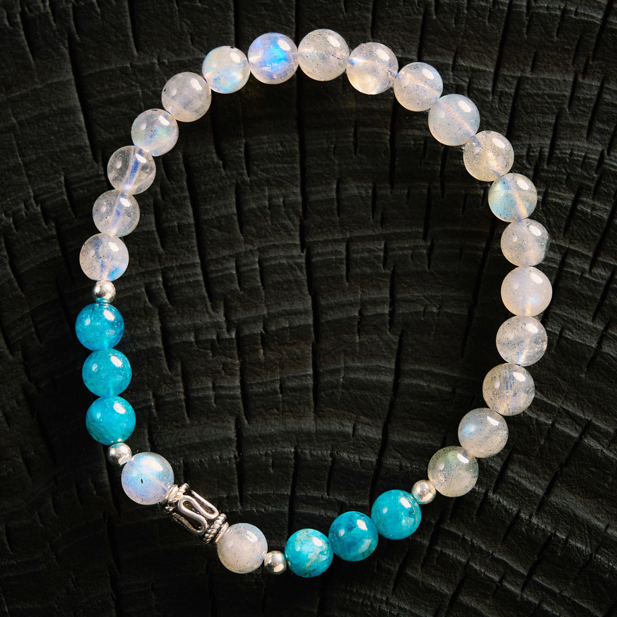 Bracelet élastique en Apatite et Labradorite