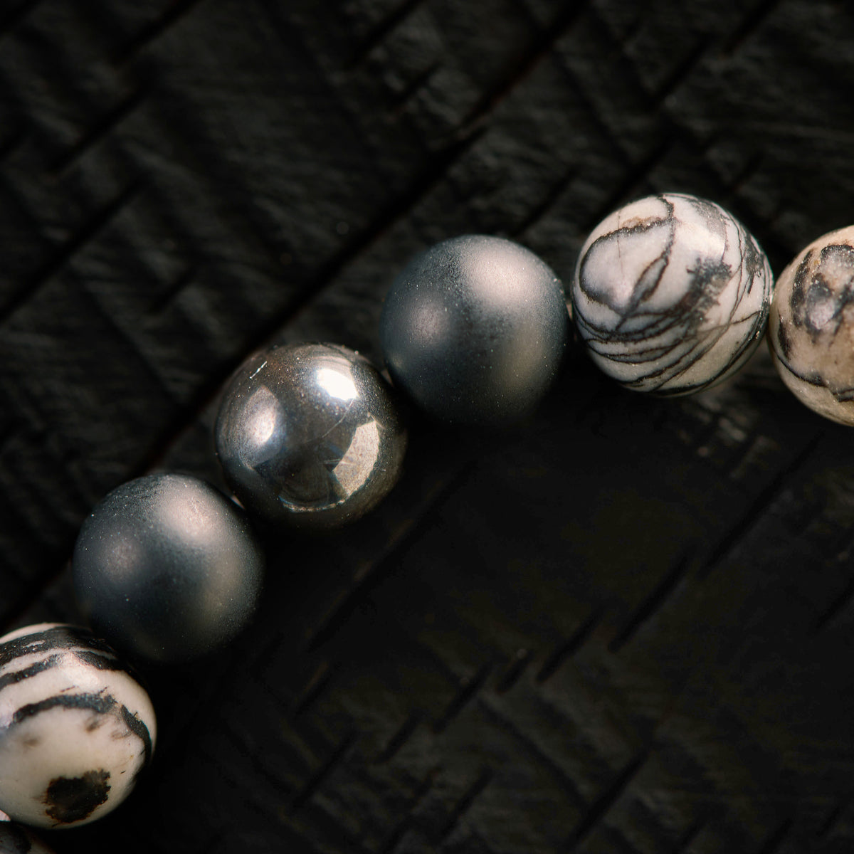 Bracelet élastique en Pinolite, Hématite et Agate Noire - Onyx