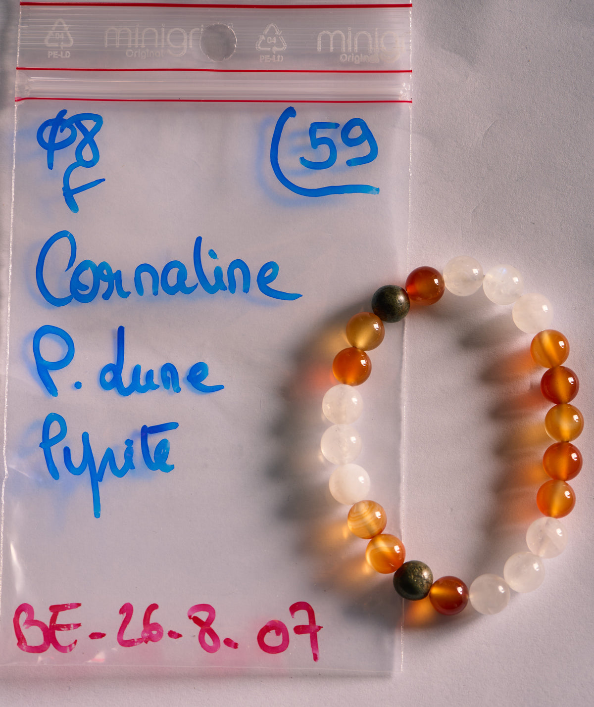 Bracelet élastique en Pierre de Lune, Pyrite et Cornaline