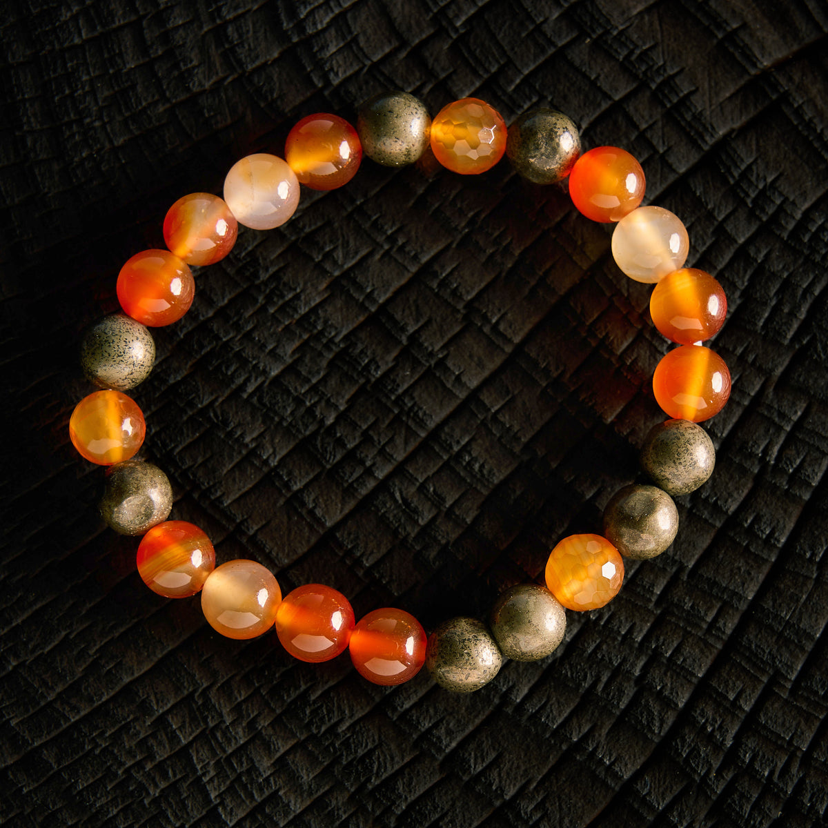 Bracelet élastique en Cornaline et Pyrite