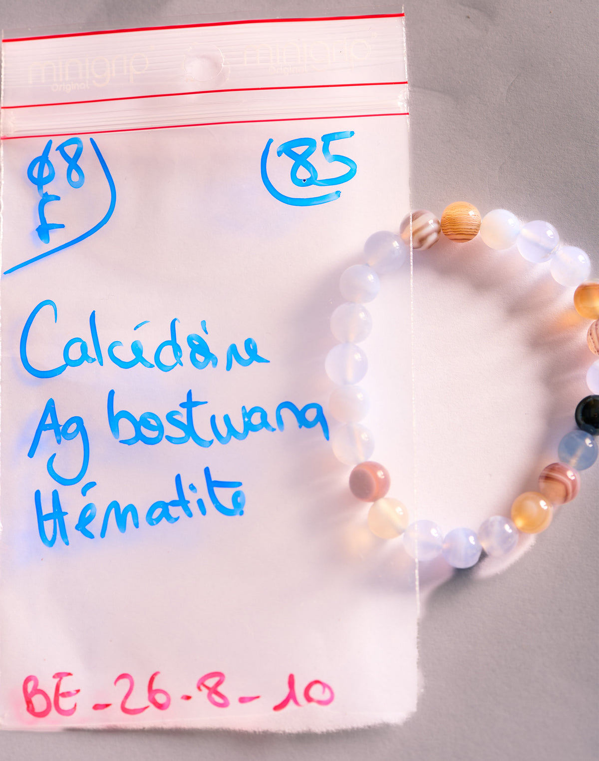 Bracelet élastique en Calcédoine, Agate du Botswana et Hématite