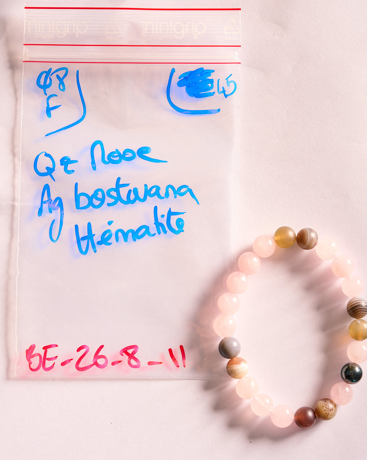 Bracelet élastique en Quartz Rose, Agate du Botswana et Hématite