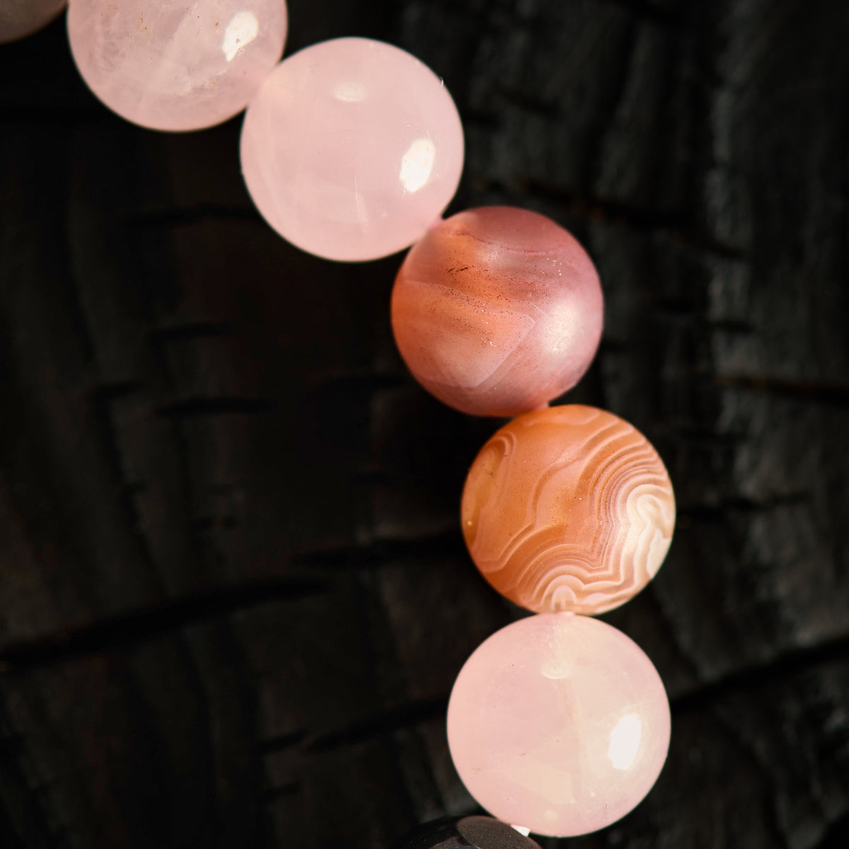 Bracelet élastique en Quartz Rose, Agate du Botswana et Hématite