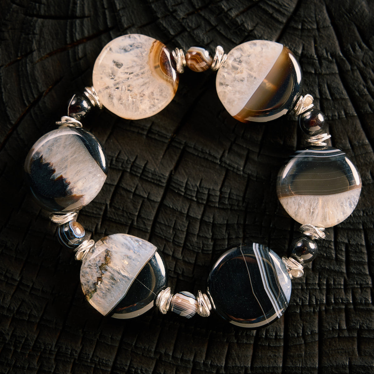 Bracelet élastique en Agate Rubanée - Sardonyx