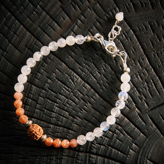 Bracelet en Pierre de Lune et Pierre, Pierre de Soleil et Rudraksha