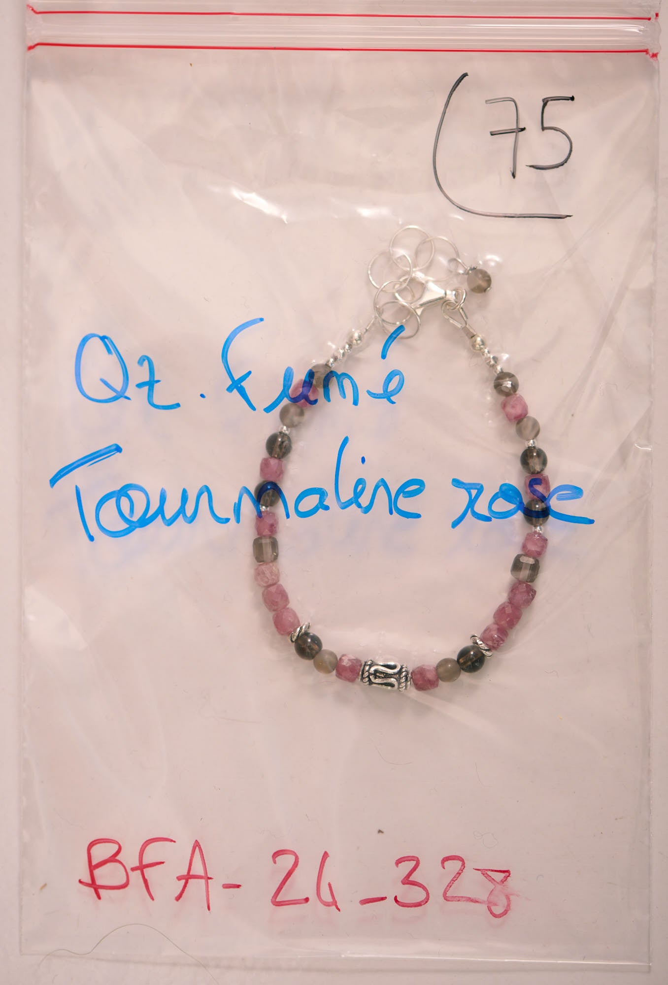 Bracelet en Quartz fumé et Tourmaline rose